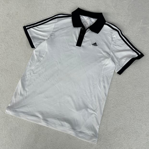 아디다스 삼선 흰색 반팔 폴로티 m