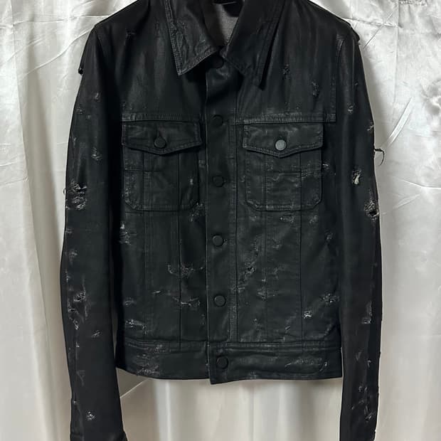 디올옴므 04 strip 디스트레스드 트러커 자켓