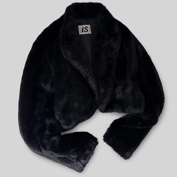 ISSEY MIYAKE IS 빈티지 블랙 페이크퍼 볼레로 자켓