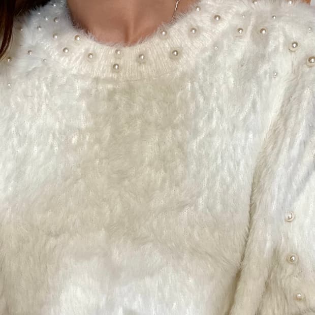 ZARA Soft Fur Knit Pearl Sweater Ivory