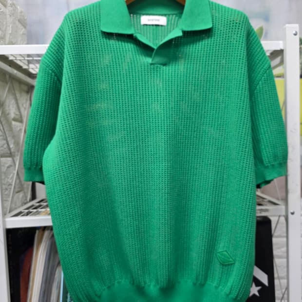 시스템옴므 남성 반팔니트티 105 그린 아일렛 펀칭 카라니트티 MM60