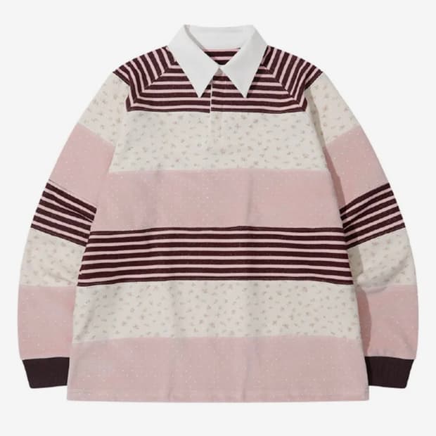 더뮤지엄비지터 스트라이프 패치워크 롱슬리브