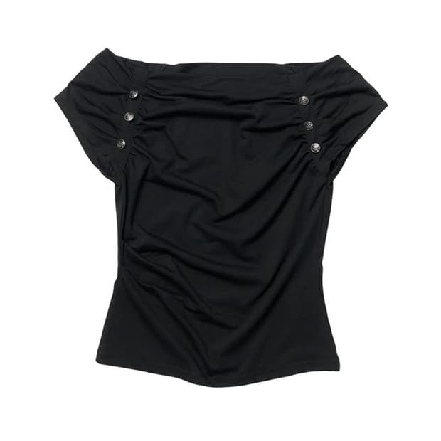 스키즘인듀싱 OFFSHOULDER SHIRRING BUTTON