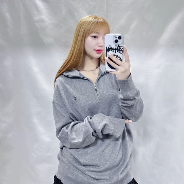 폴로랄프로렌 그레이 포니 반집업 니트 