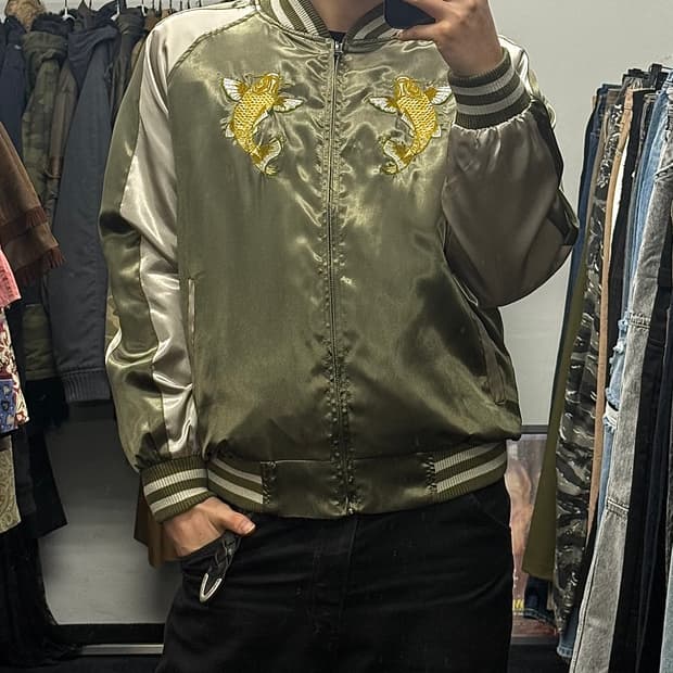 잉어 자수 이레즈미 카키 항공 점퍼 ma1 스카쟌 일본 봄버 블루종 집업