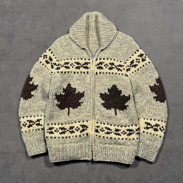 CANADA 단풍 노르딕 헤비울 니트 집업 코위찬