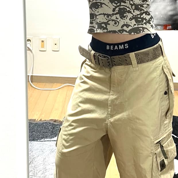 후아유 빈티지 캐주얼 밀리터리 커브드 카고 팬츠