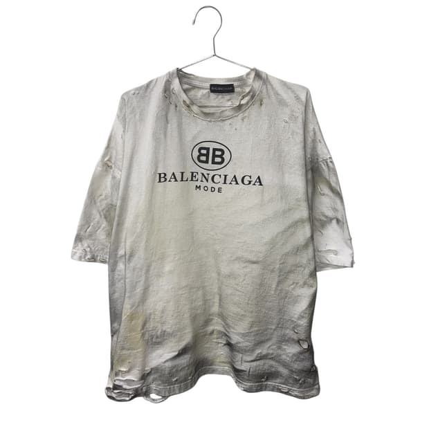 빈티지 발렌시아가 다스트레스드 데미지 워싱 반팔 