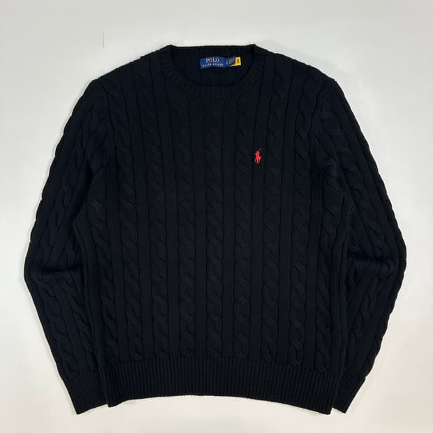 Polo 폴로 QR현행탭 케이블 니트 블랙 (L)