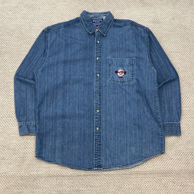 하드락 카페 자수 데님 셔츠 r3139