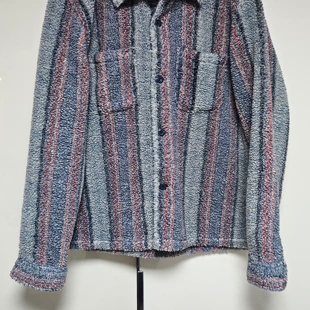 스투시 21FW 스트라이프 쉐르파 플리스 셔츠 (블루)