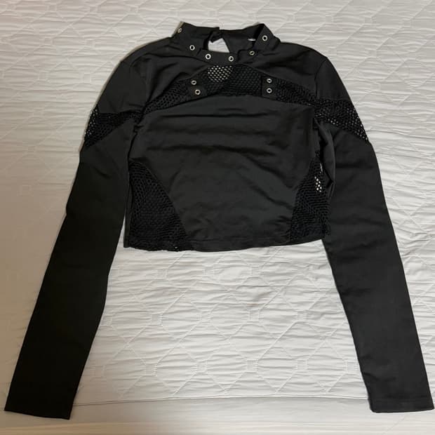 빈티지 여성 망사 긴팔티 블랙