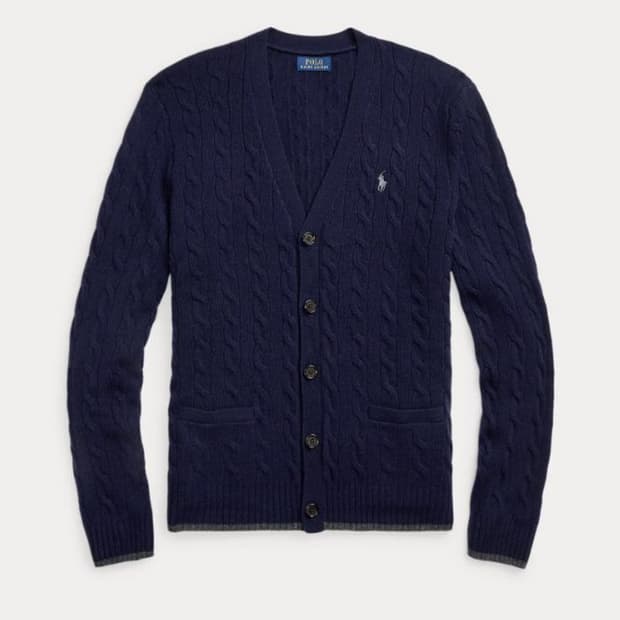 폴로 케이블 니트 울 캐시미어 가디건 