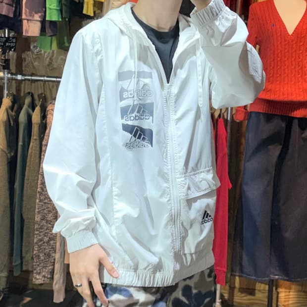 3XL 아디다스 삼선 페이딩 로고 화이트 후드 바람막이