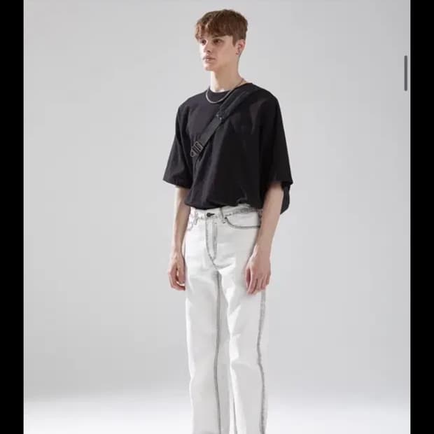 WHITE BRUSHED DENIM TROUSERS