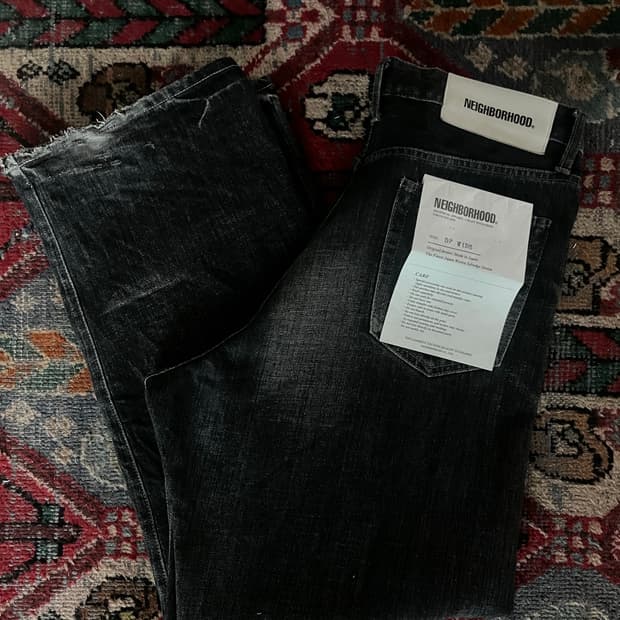 네이버후드 워시드 데님 DP 와이드 팬츠 블랙