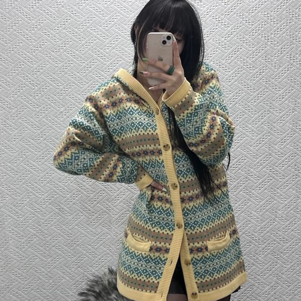 언더우드 코지룩 대장 모리걸 에스닉 후드 니트 가디건 100 C08980