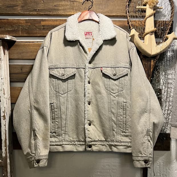 [L]90's 리바이스 USA Made 그레이 데님 트러커 쉐르파 자켓