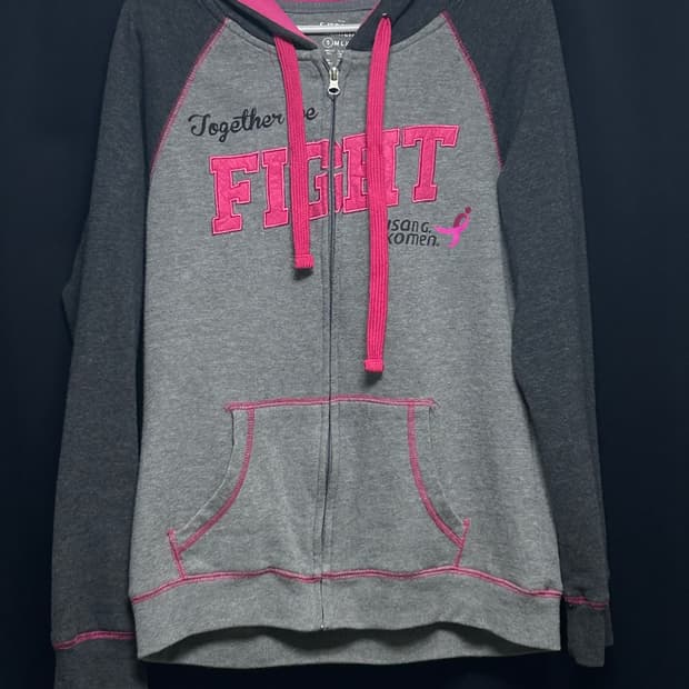 핑크 배색 레터링 포인트 빈티지 후드집업 