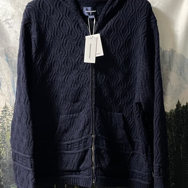 L 디스이즈네버댓 케이블 니트 후드집업 네이비