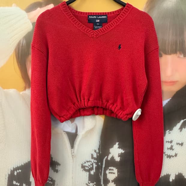 POLO 폴로 리메이크 레드 크롭니트