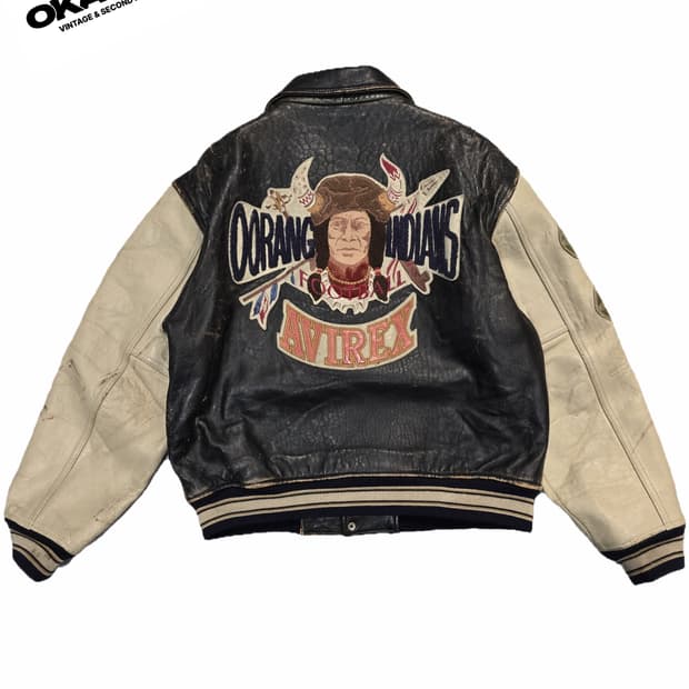 90's KR AVIREX 오랑 인디언즈 레더 바시티자켓