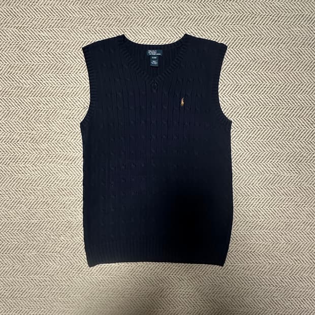 POLO RALPH LAUREN cable knit vest navy