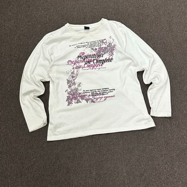 L)Japanese vintage 여성 y2k 그래픽 화이트 롱슬리브