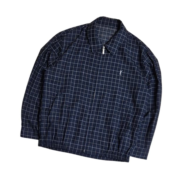 입생로랑 린넨 체크 블루종 자켓