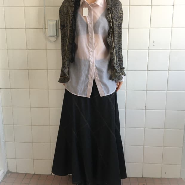 Glitter frill open knit cardigan