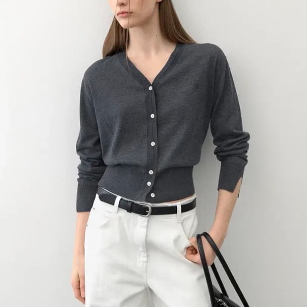 아틀리에나인 에센셜 니트 가디건 차콜 