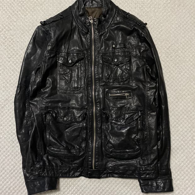 광희시장 웨스턴 무드 램스킨 양가죽 포켓 레더 자켓 다크 브라운