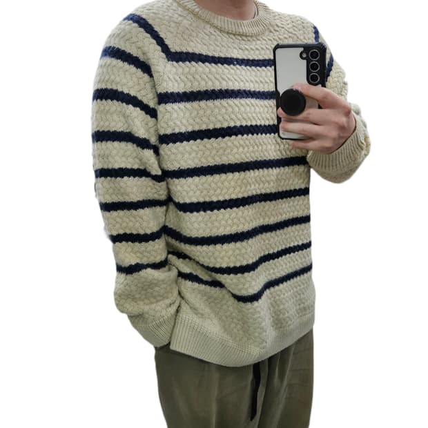 JPN 일본빈티지 아이보리 네이비 스트라이프 니트 L