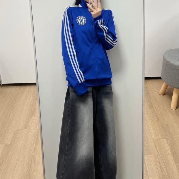 아디다스 첼시 그레이 삼선 블루 트랙탑 져지