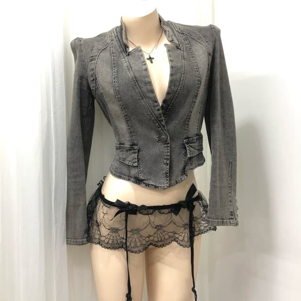 gray  rock chic panel detail denim jacke