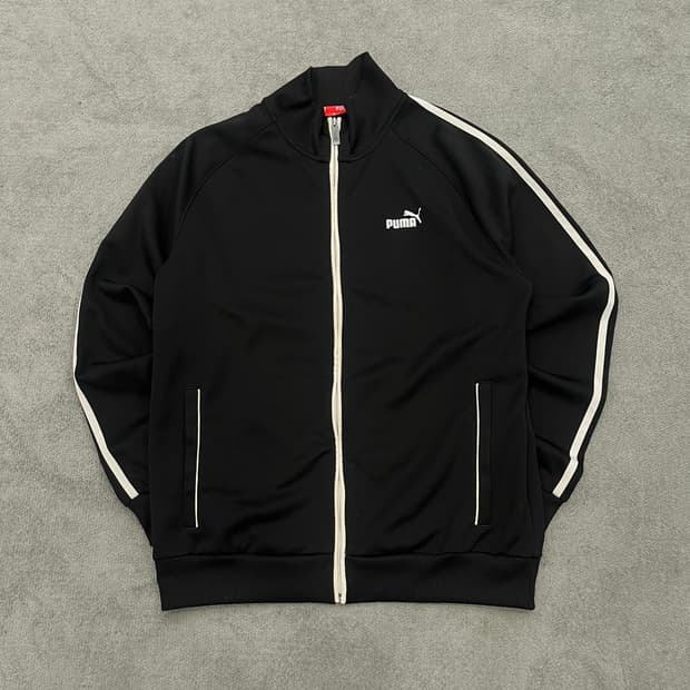 L 푸마 블랙 트랙 자켓 화이트 라인