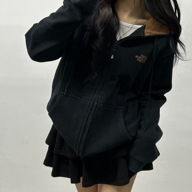 노스페이스 초코브라운 핀터깔 러블리힙 스웻 후드집업 희귀져지(L)