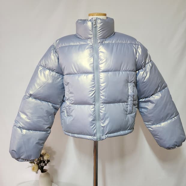 실버블루 하이넥 숏패딩