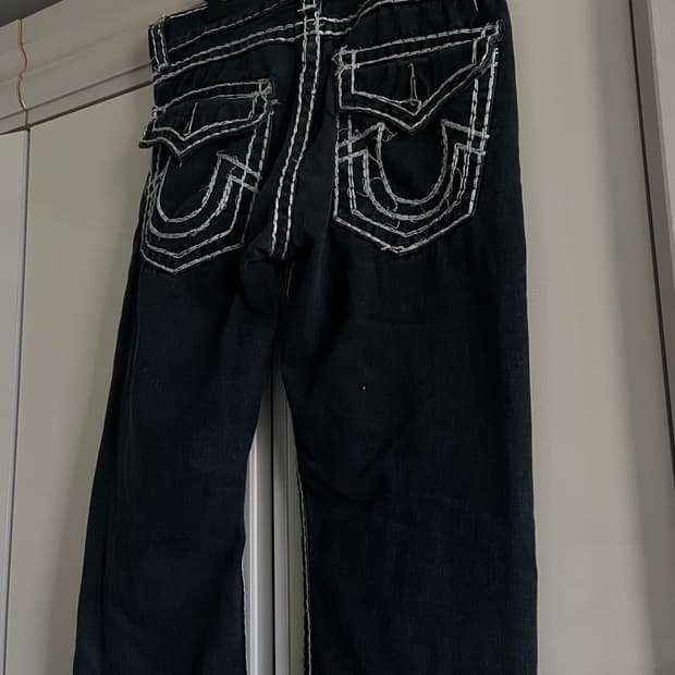 트루릴리전 블랙 와이드 패치 스트레이트 진