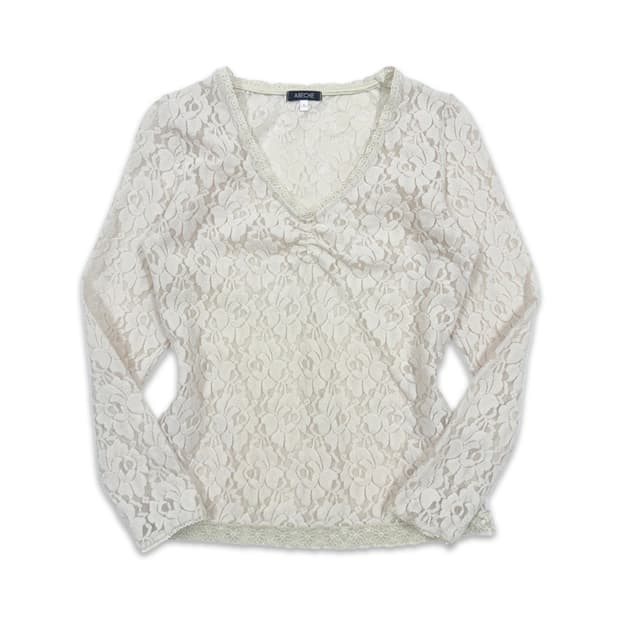 빈티지 아이보리 시스루 8부 긴팔티