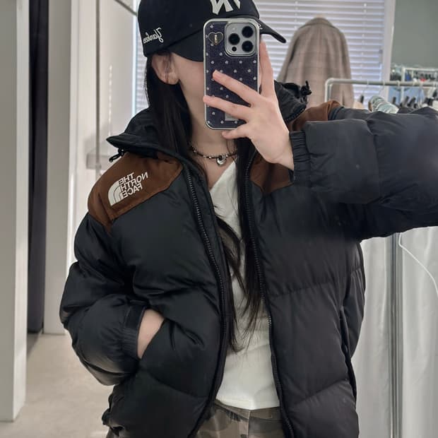 노스페이스 700 LTD 블랙/브라운 눕시 패딩 