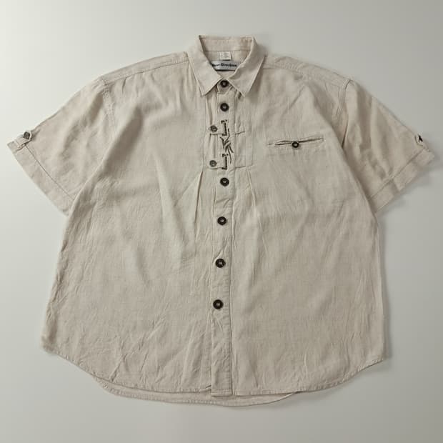 CA573 XL 이자르 90s 독일판 바바리안 린넨비스코스 반팔 셔츠