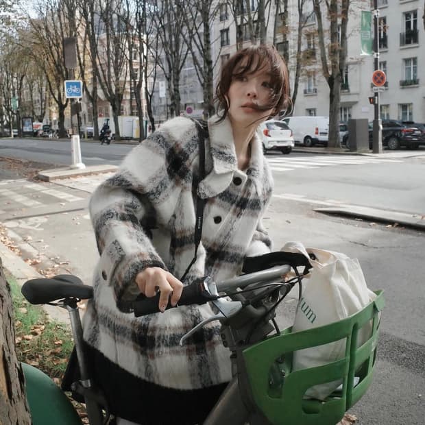플레따 체크 하프 코트