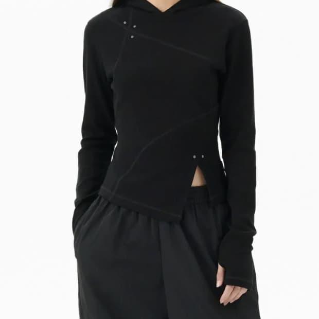 (새상품) 마하그리드 CURVED SLIM HOODIE BLACK