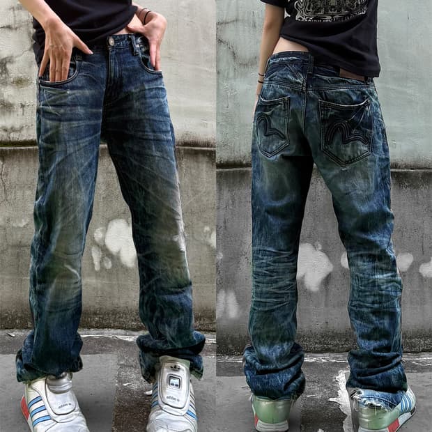 Evisu Washed Straight Denim Pants