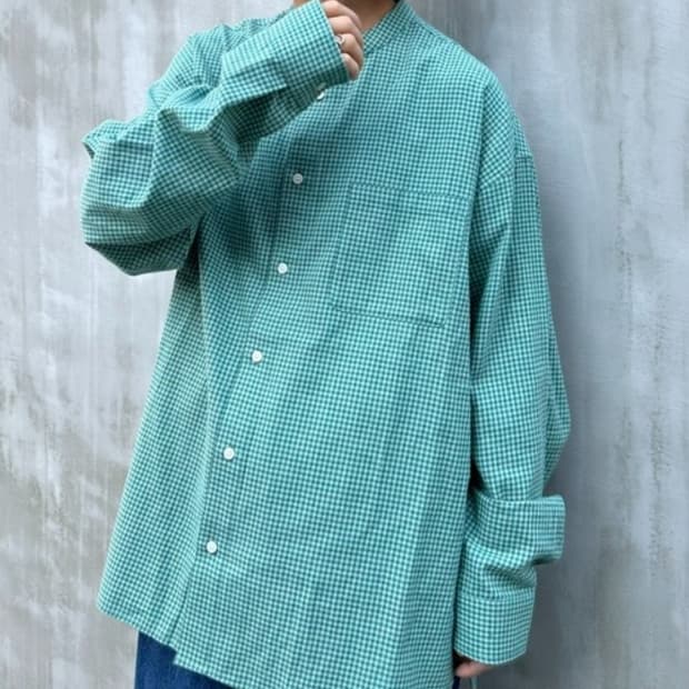 차오패닉 비에라 체크 밴드 카라 셔츠