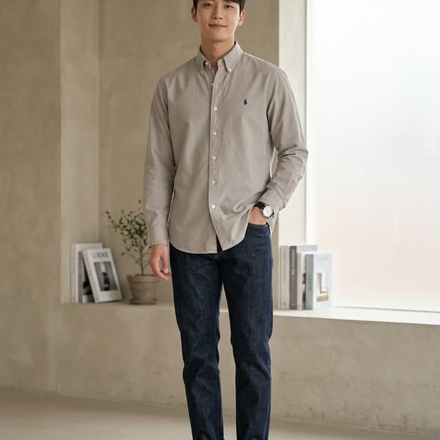 폴로 랄프로렌 클래식핏 긴팔 셔츠 베이지그레이