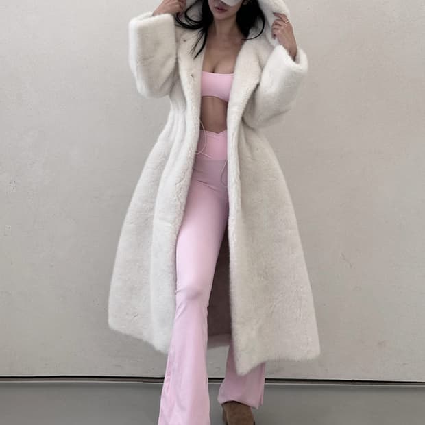 밍크 페이크 퍼 롱코트