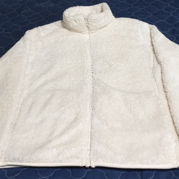 유니클로 퍼 후리스 짚업 자켓 크림 (XL)