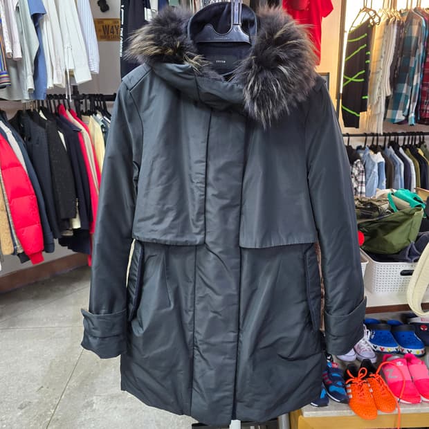 SYSTEM 시스템 블랙 후드 퍼 패딩 코트 (1317)